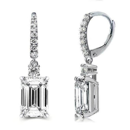 18k  Emerald Cut Cz Lever-back Earrings