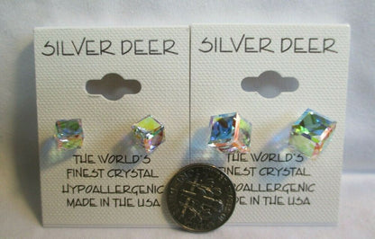 Tilted Cube HYPOALLERGENIC Stud Earrings Swarovski Elements Crystal in AB