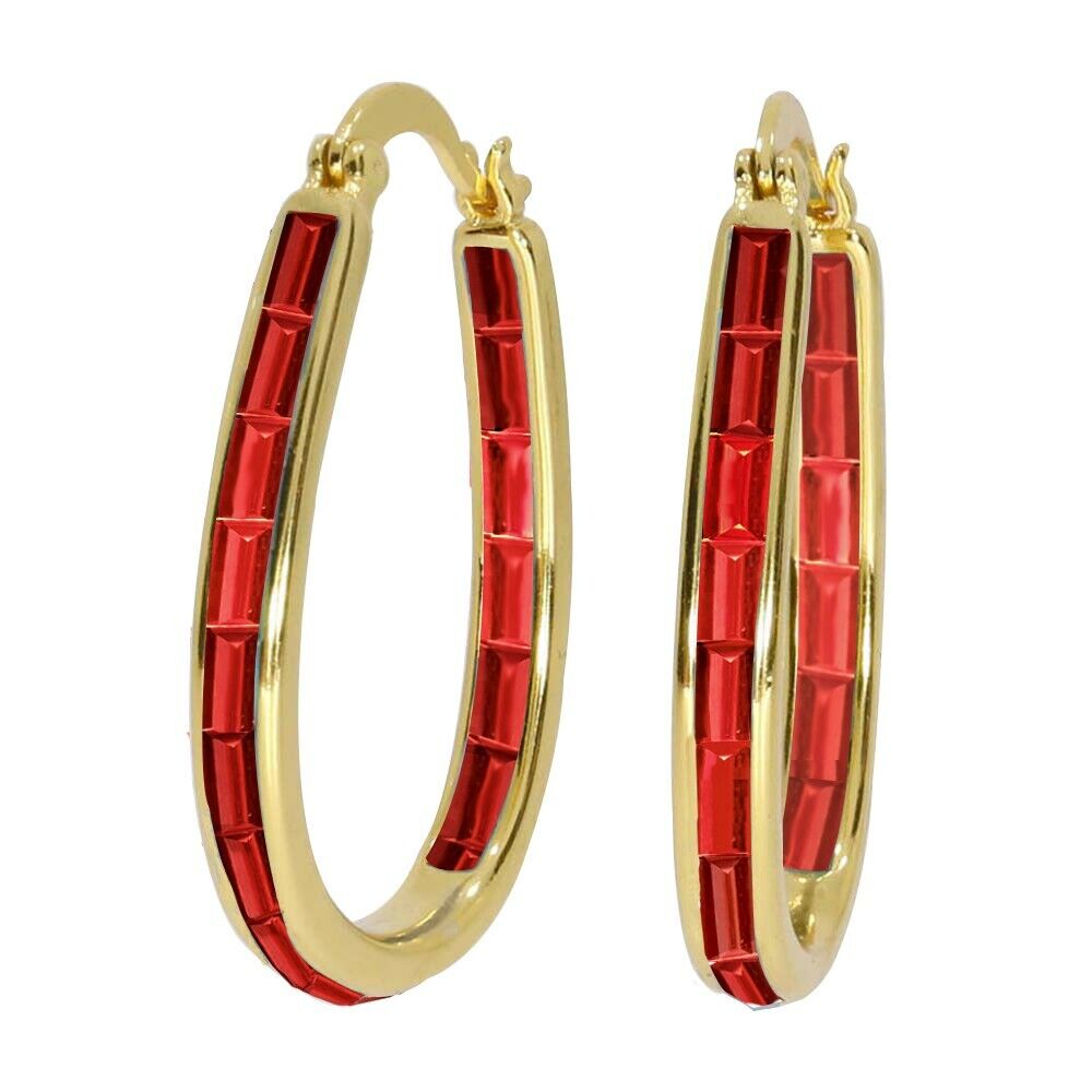 18k Gold Plated Red Emerald Earrings