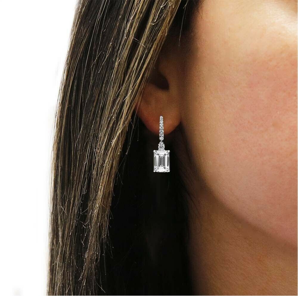 18k  Emerald Cut Cz Lever-back Earrings