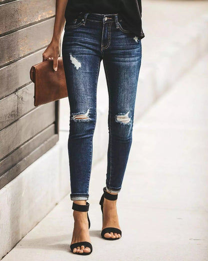 High Waist Ripped Hole Cropped Skinny Jeans