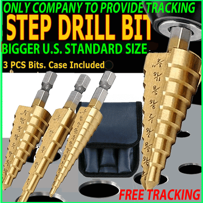 3Pcs Drill Bit Set Titanium Nitride Coated Steel Step Quick Change 1/4 Shank HSS