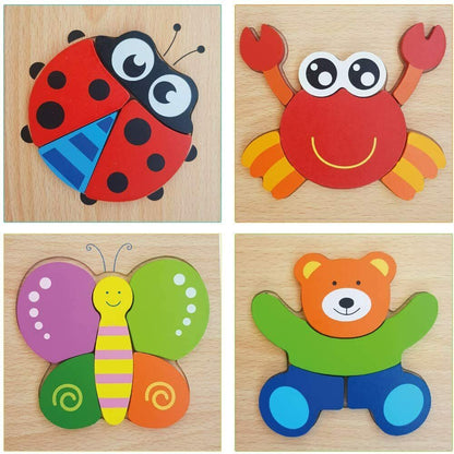 4 Sets Wooden Jigsaw Puzzle For Toddlers Kids