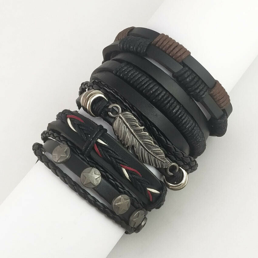 6pcs Men Women Braided Leather Rope Bracelet Set Wrap Mix Wristband Bangle Cuff