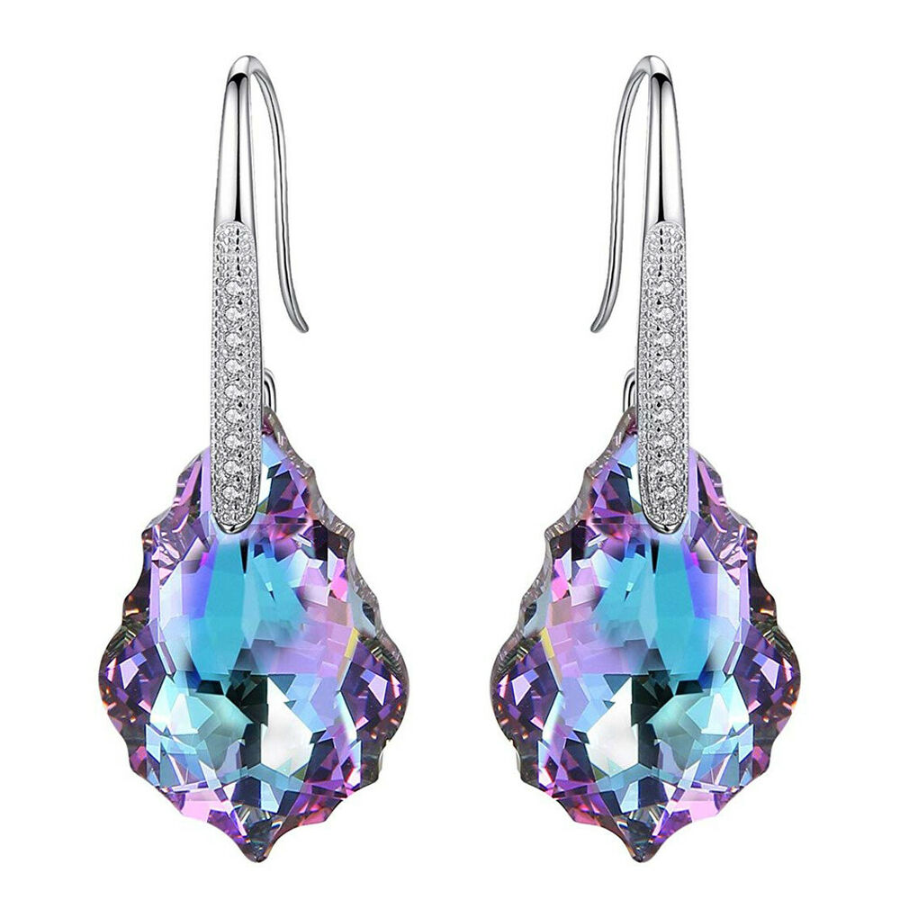 Silver & Aurora Borealis Made with Elements Crystal Earrings-style 2