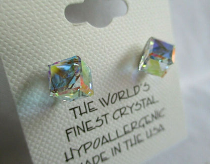 Tilted Cube HYPOALLERGENIC Stud Earrings Swarovski Elements Crystal in AB