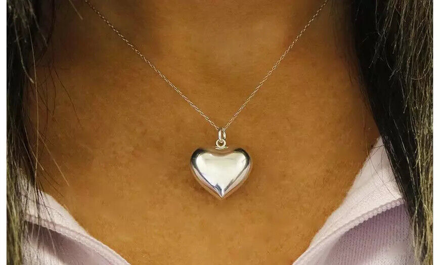 Silver Puffed Pendant Necklace