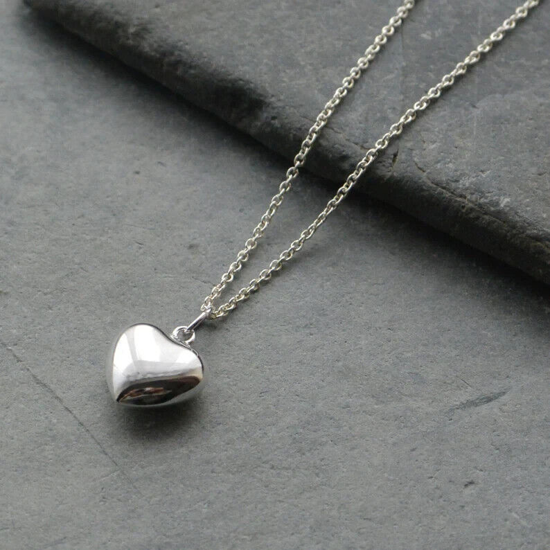 925 Solid Sterling Silver Puffed Pendant Necklace