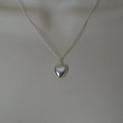 925 Solid Sterling Silver Puffed Pendant Necklace