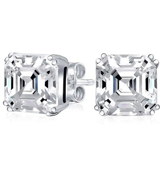 925 Sterling Silver 2.00CTTW Asscher Cut Stud Earrings 6MM For Women