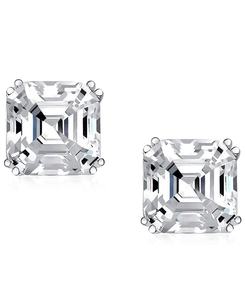 925 Sterling Silver 2.00CTTW Asscher Cut Stud Earrings 6MM For Women