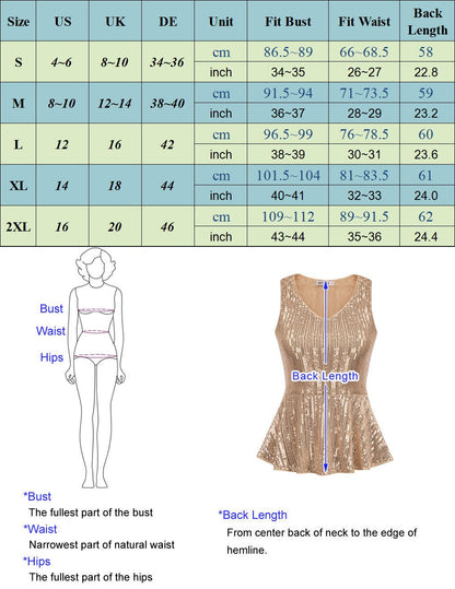 Casual Tops Women Shirts Stunning Sequined Tops Sleeveless V-Neck Peplum Hem Slim Fit Summer Blouses Clothes Female Ladies 2020