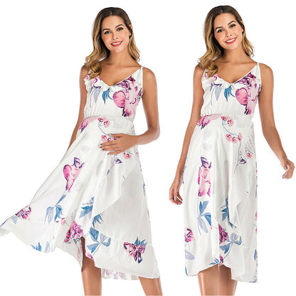 Maternity Women's Pregnant Floral Print Midi Dress