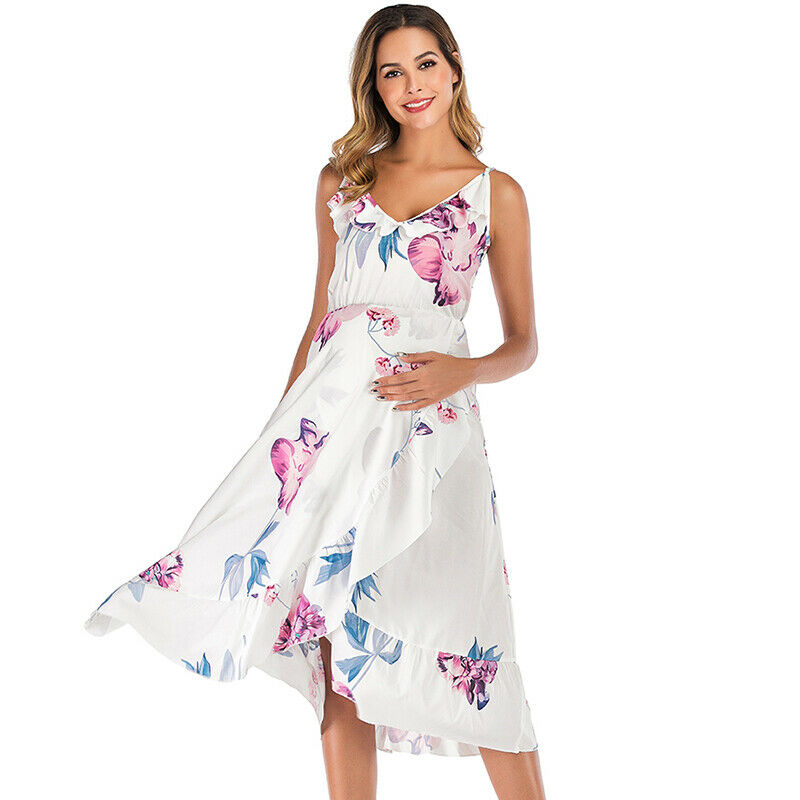 Maternity Women's Pregnant Floral Print Midi Dress