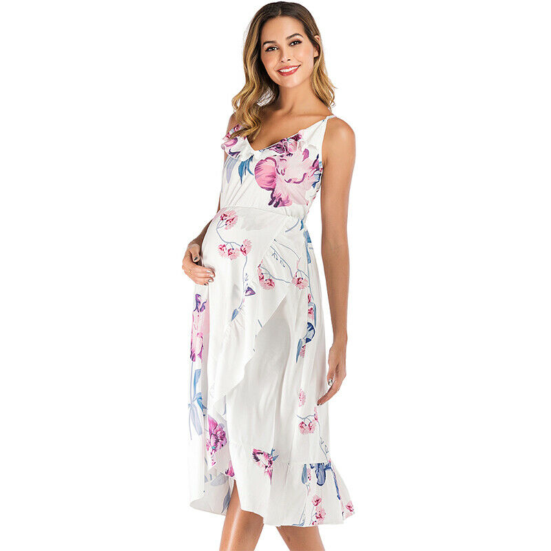 Maternity Women's Pregnant Floral Print Midi Dress