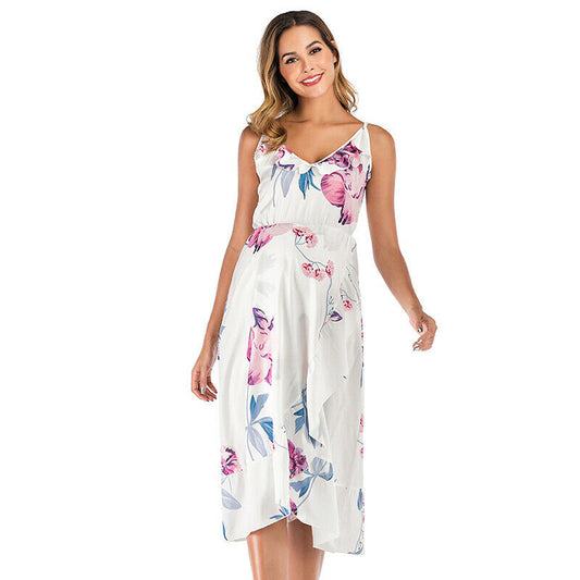 Maternity Women's Pregnant Floral Print Midi Dress