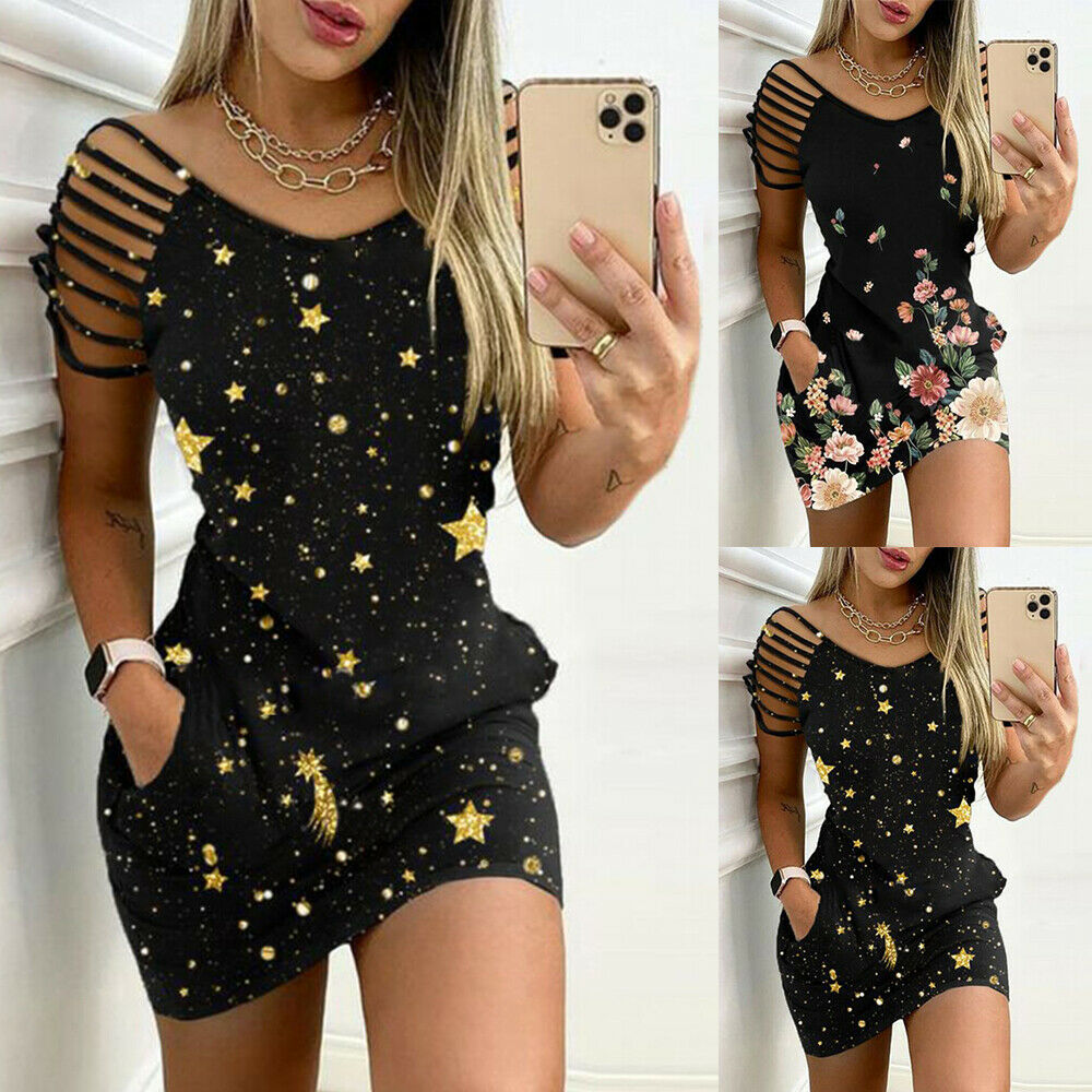 Printed Cold Shoulder Mini Bodycon Dress