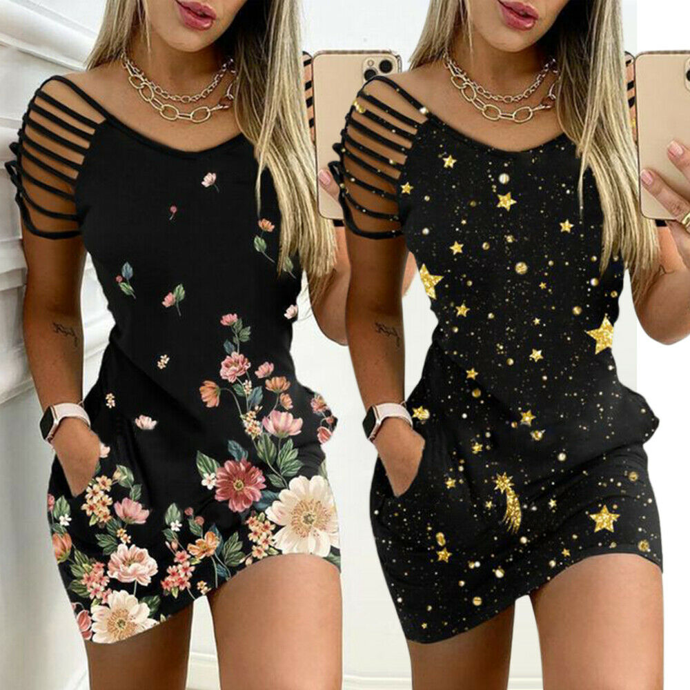 Printed Cold Shoulder Mini Bodycon Dress