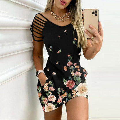 Printed Cold Shoulder Mini Bodycon Dress