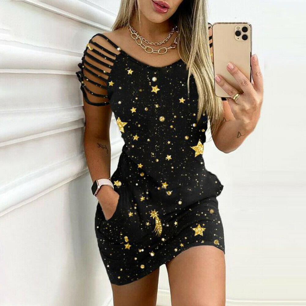 Printed Cold Shoulder Mini Bodycon Dress