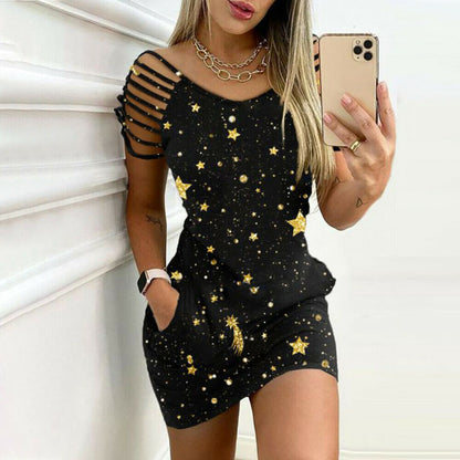 Printed Cold Shoulder Mini Bodycon Dress