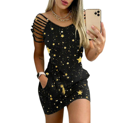 Printed Cold Shoulder Mini Bodycon Dress