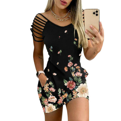 Printed Cold Shoulder Mini Bodycon Dress