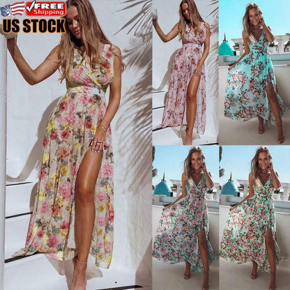 Women Summer Floral Long Maxi Dress