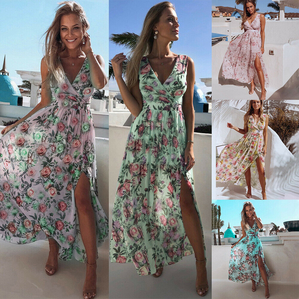 Women Summer Floral Long Maxi Dress