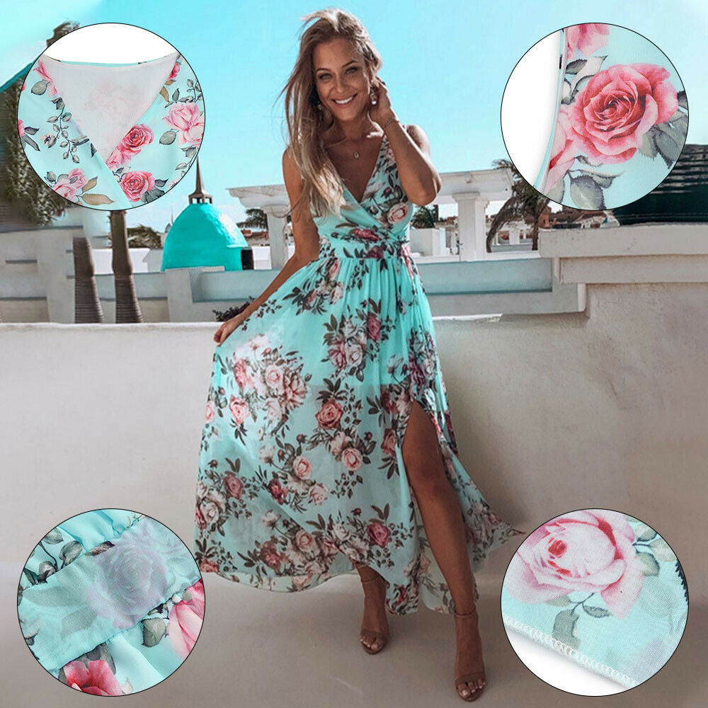 Women Summer Floral Long Maxi Dress