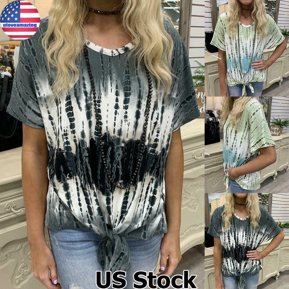 Casual Loose Tie Dye Printed Round Neck Short Sleeve Tops