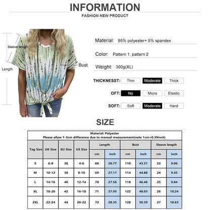 Casual Loose Tie Dye Printed Round Neck Short Sleeve Tops