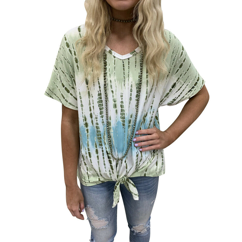 Casual Loose Tie Dye Printed Round Neck Short Sleeve Tops