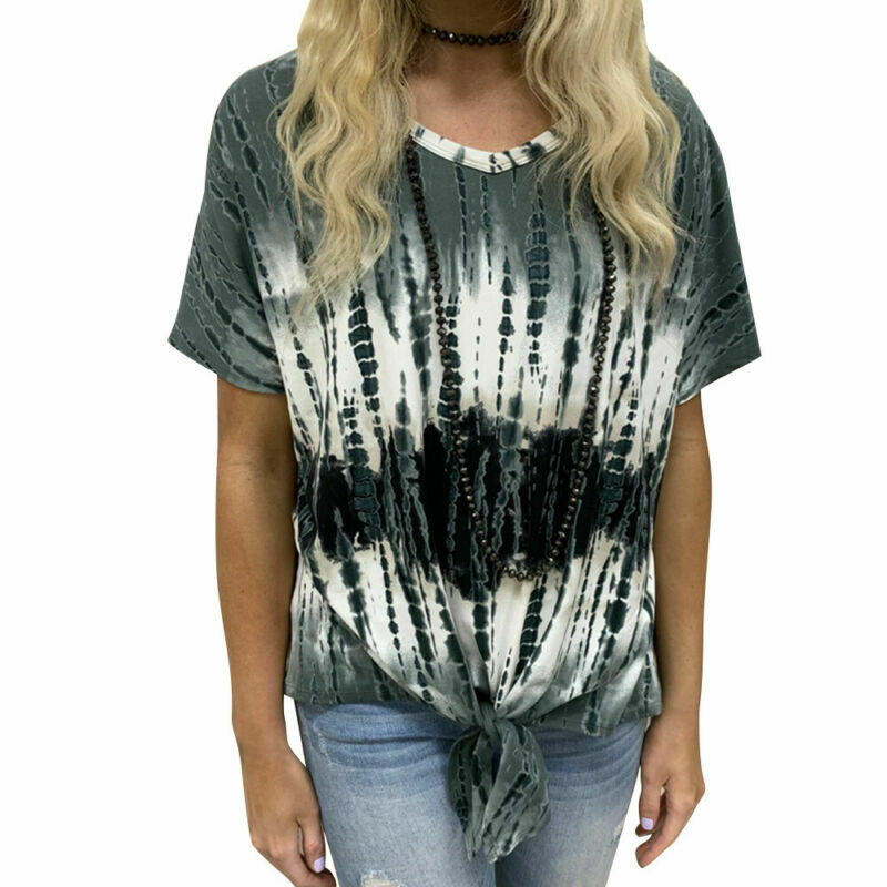 Casual Loose Tie Dye Printed Round Neck Short Sleeve Tops