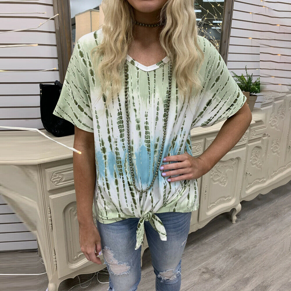 Casual Loose Tie Dye Printed Round Neck Short Sleeve Tops