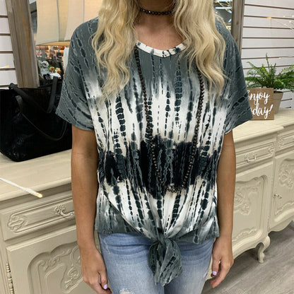 Casual Loose Tie Dye Printed Round Neck Short Sleeve Tops