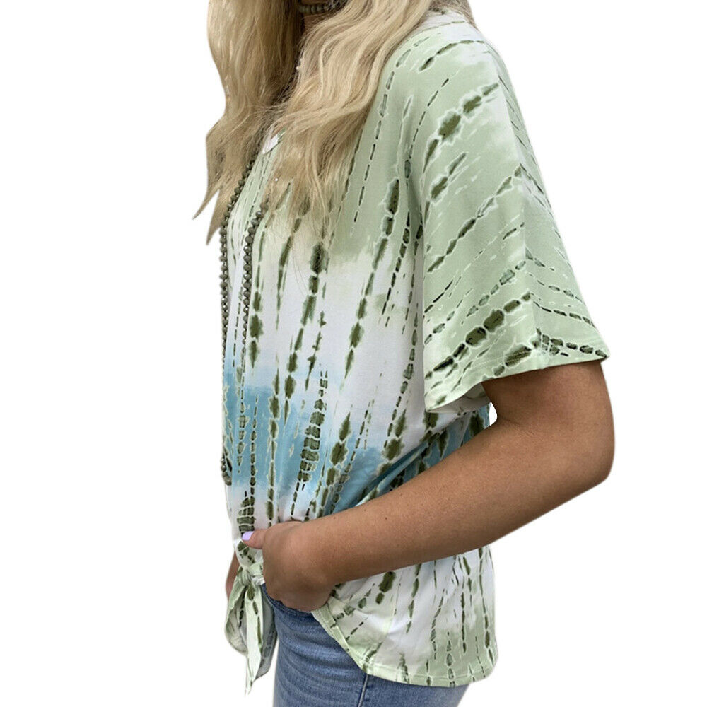 Casual Loose Tie Dye Printed Round Neck Short Sleeve Tops