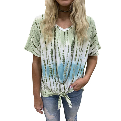 Casual Loose Tie Dye Printed Round Neck Short Sleeve Tops