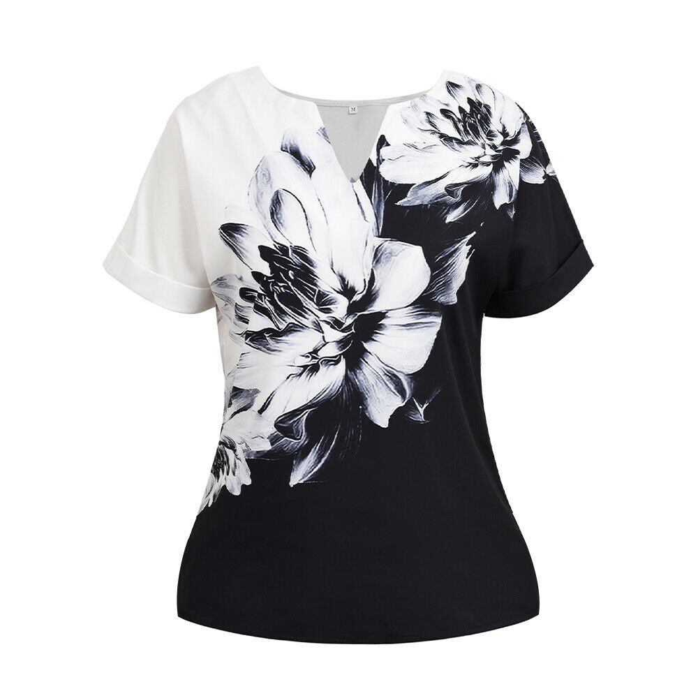 Women's V Neck Printed Tops Baggy T-shirt