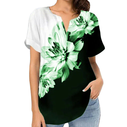 Women's V Neck Printed Tops Baggy T-shirt