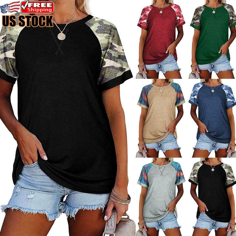 Women Casual Loose Camo Patchwork T-Shirt