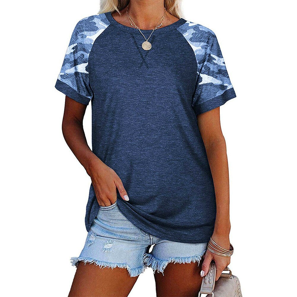 Women Casual Loose Camo Patchwork T-Shirt