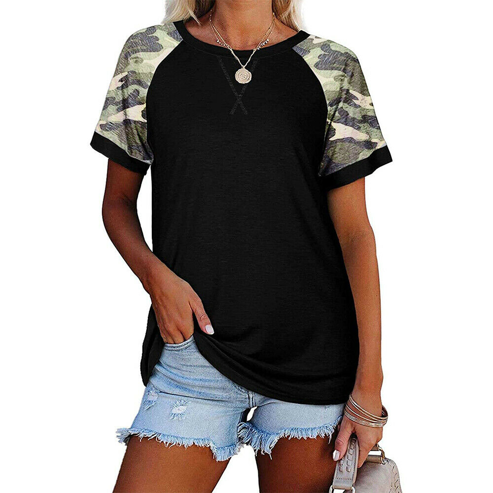 Women Casual Loose Camo Patchwork T-Shirt