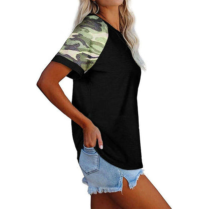 Women Casual Loose Camo Patchwork T-Shirt