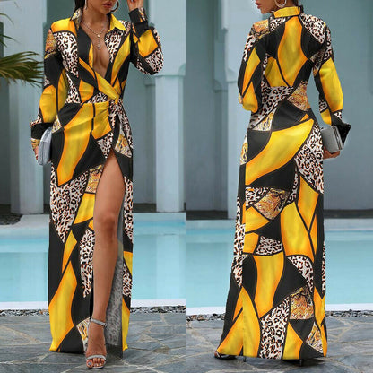 Casual Printed Long Sleeve Midi Dress