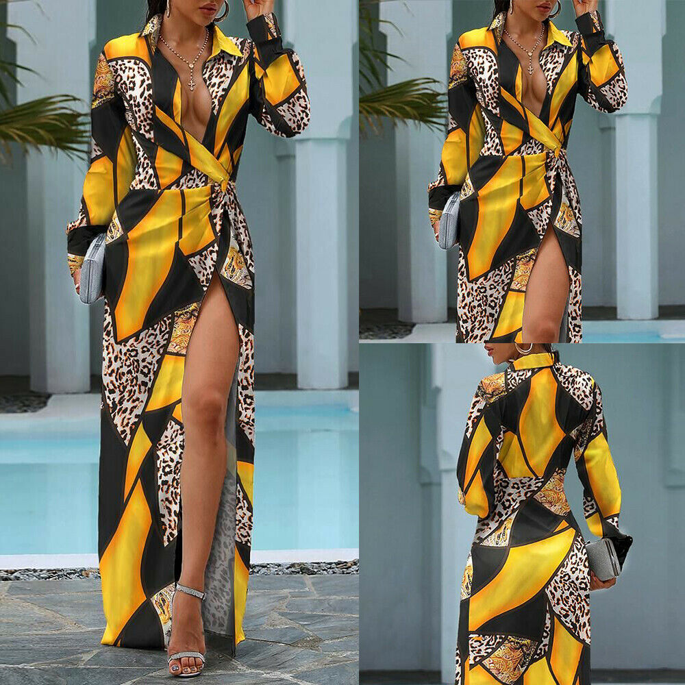 Casual Printed Long Sleeve Midi Dress