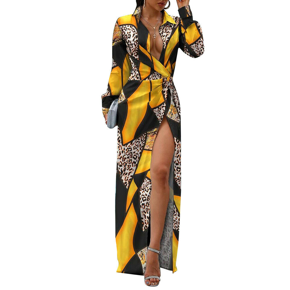 Casual Printed Long Sleeve Midi Dress