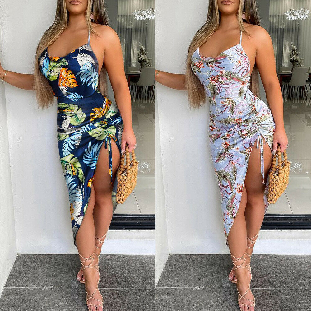 Sleeveless Strappy Floral Print Bodycon Midi Dress