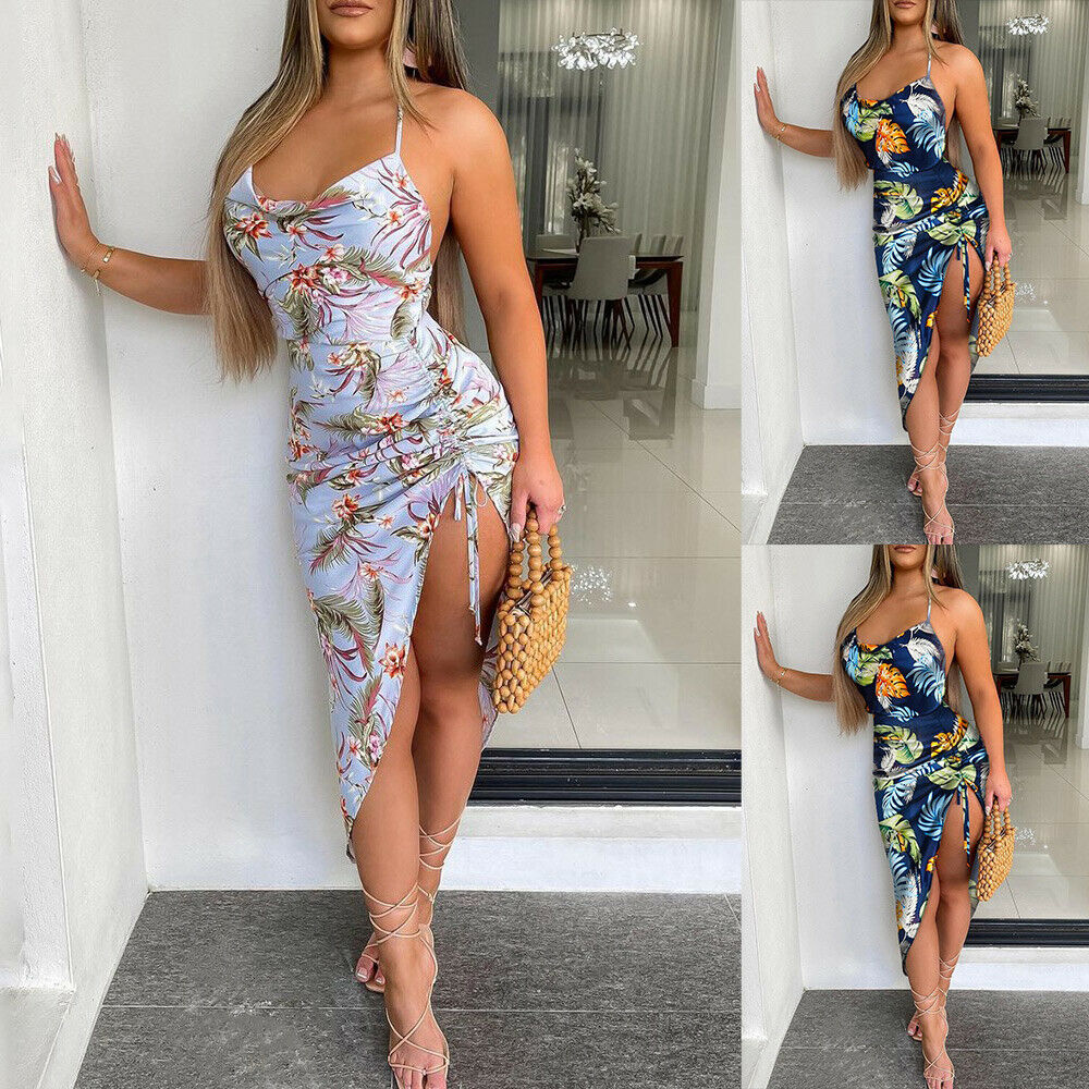 Sleeveless Strappy Floral Print Bodycon Midi Dress