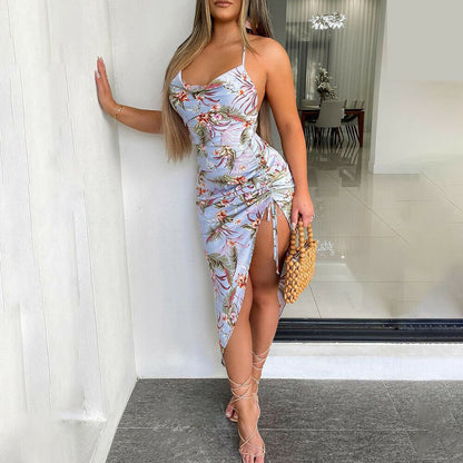 Sleeveless Strappy Floral Print Bodycon Midi Dress